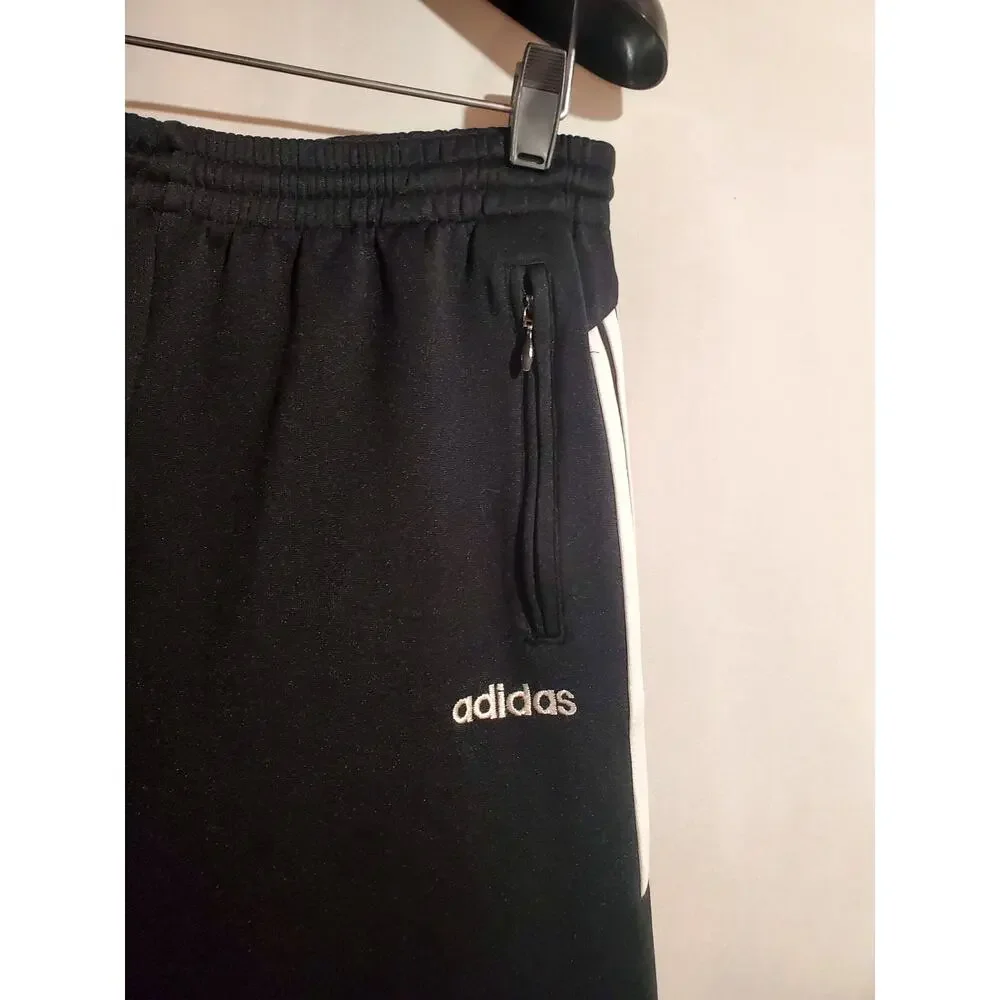 Adidas VTG Y2K Ankle Zip Pull On Track Pants Mens Size S Ribbed Black 3 Stripe
